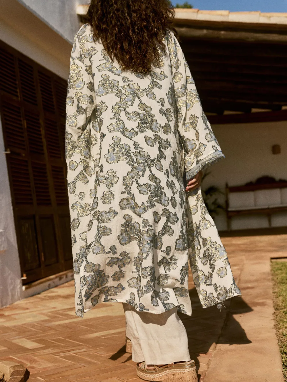 Ribbon-Cut Long Kimono Cardigan