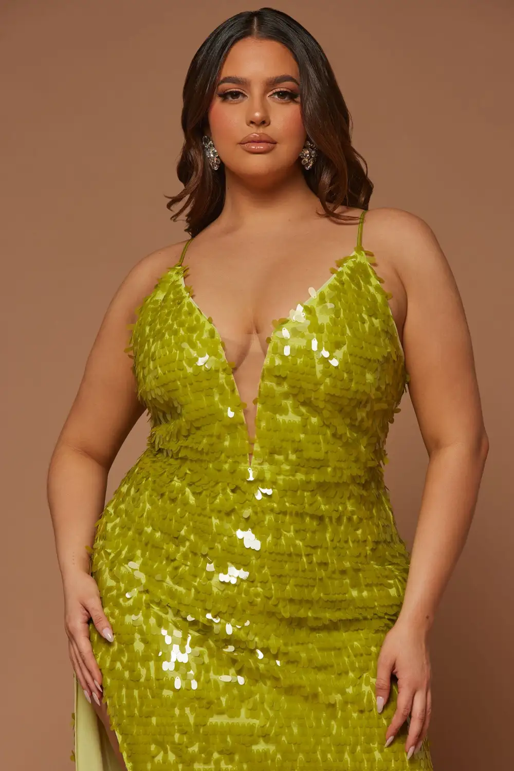 Fiona Sequin Midi Dress - Chartreuse