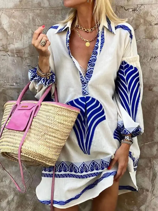 Unique Print Holiday Simple Mini Dress