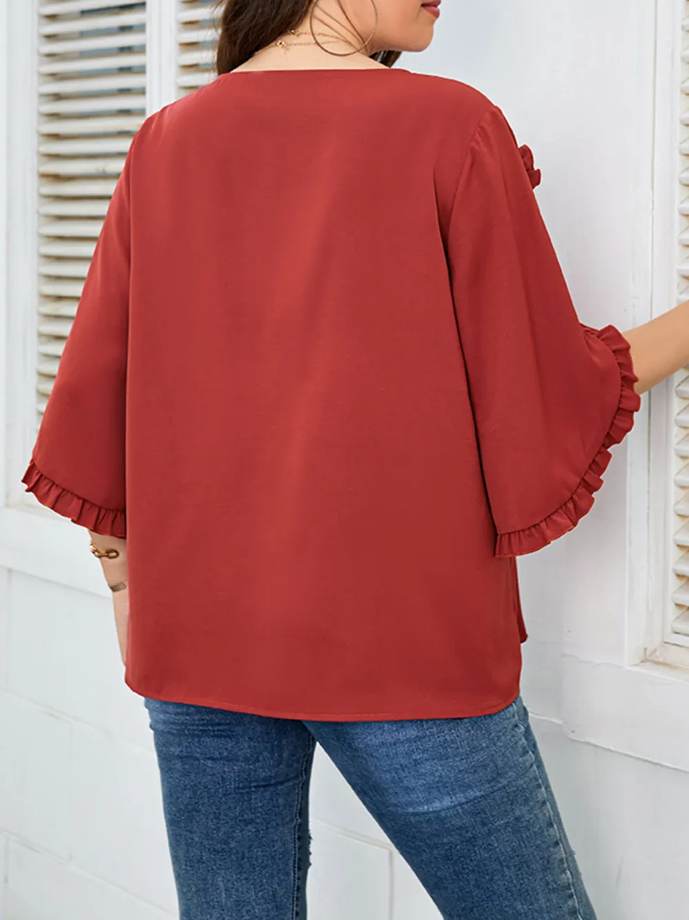 Women Casual Large Size Red Short Sleeve Loose Top