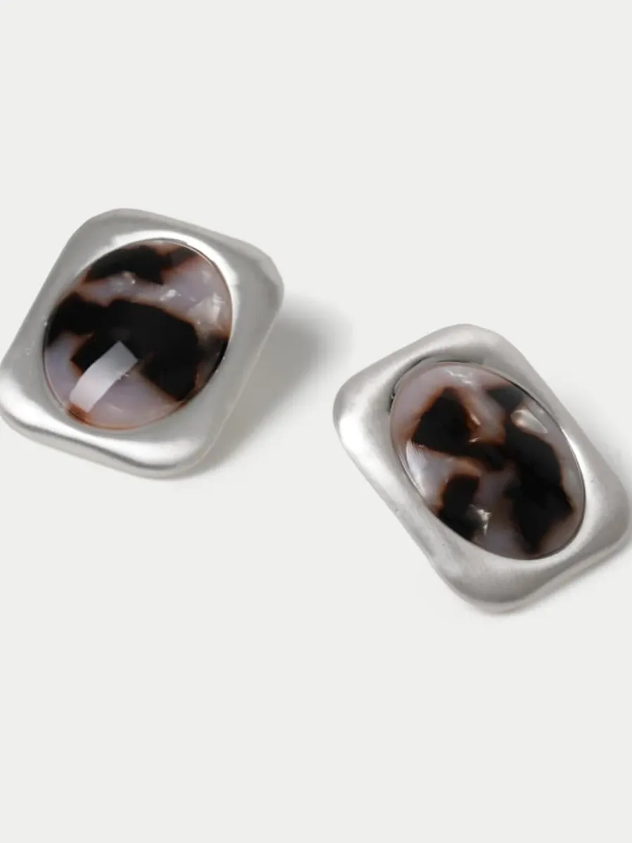 Silver Leopard Print Stud Earrings