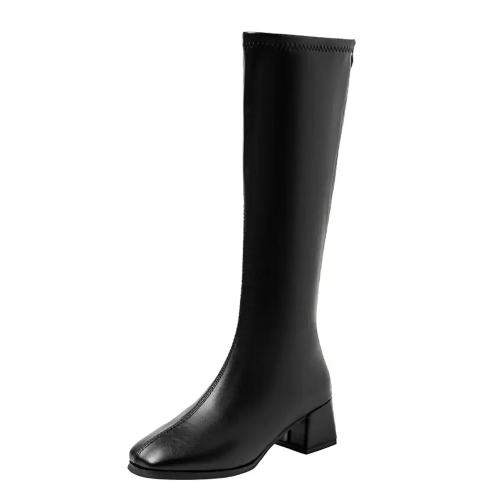 Refined Square Toe Block Heel Boots