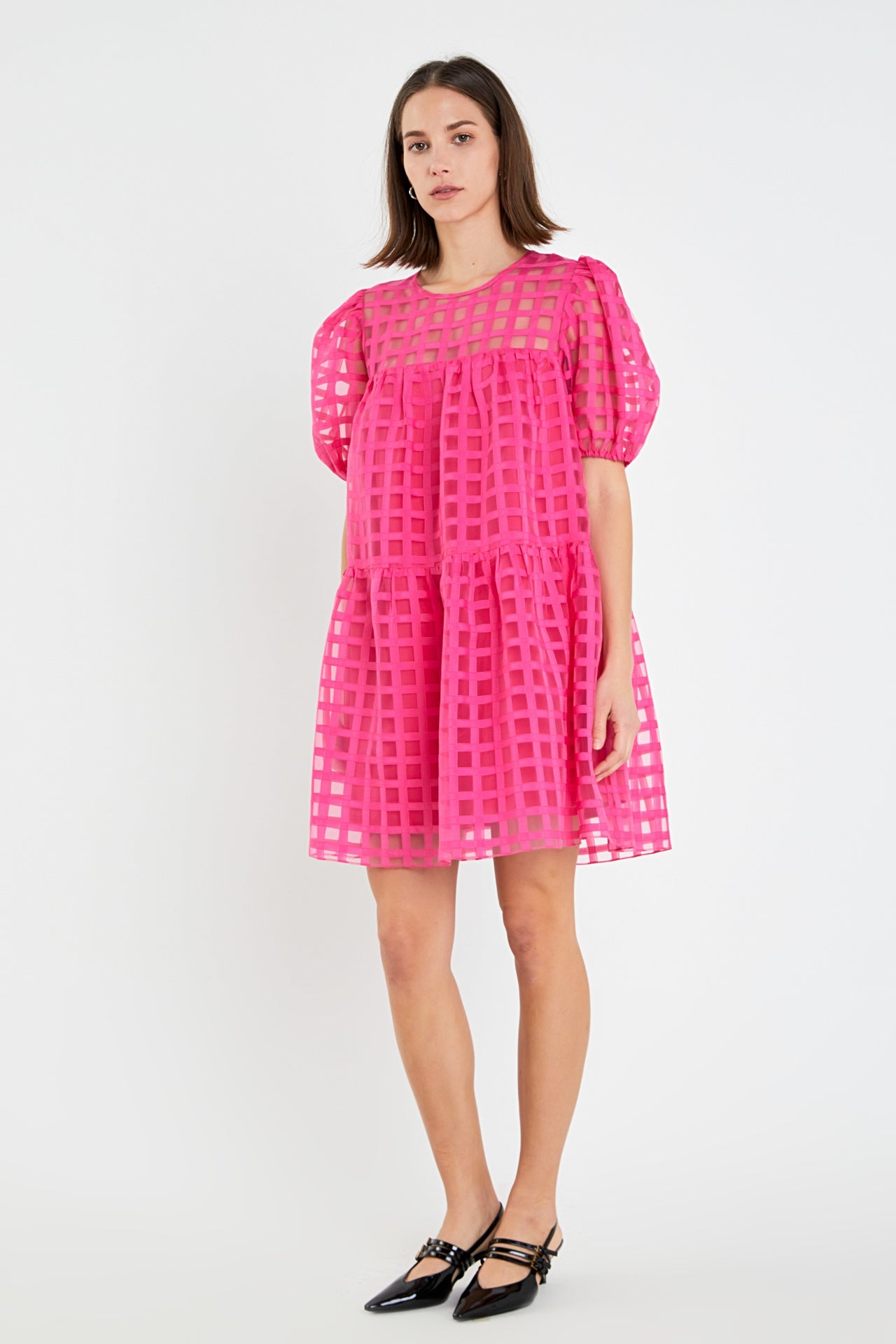 Gridded Organza Mini Dress