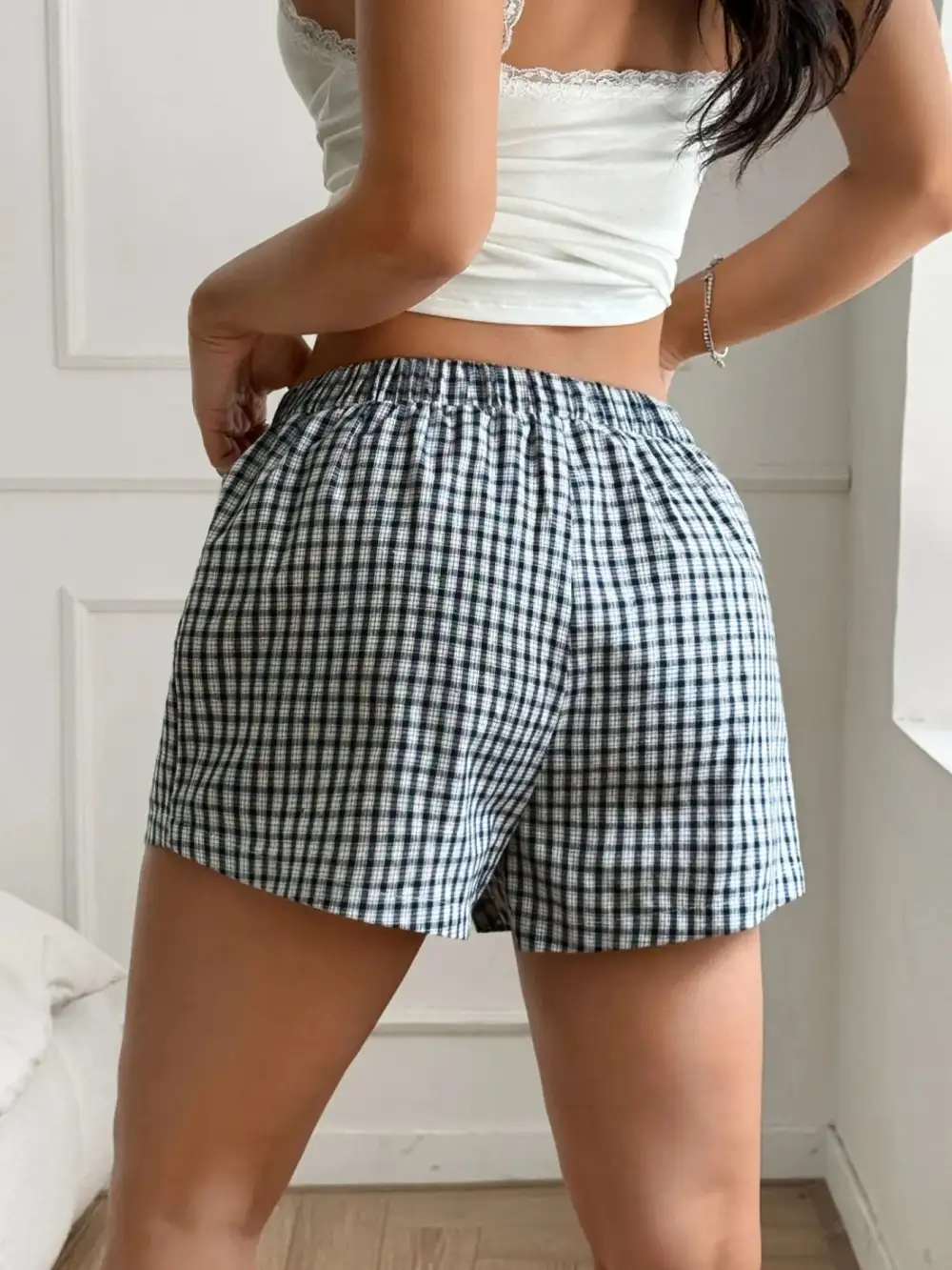 Gingham Mini Shorts with Elastic Waistband