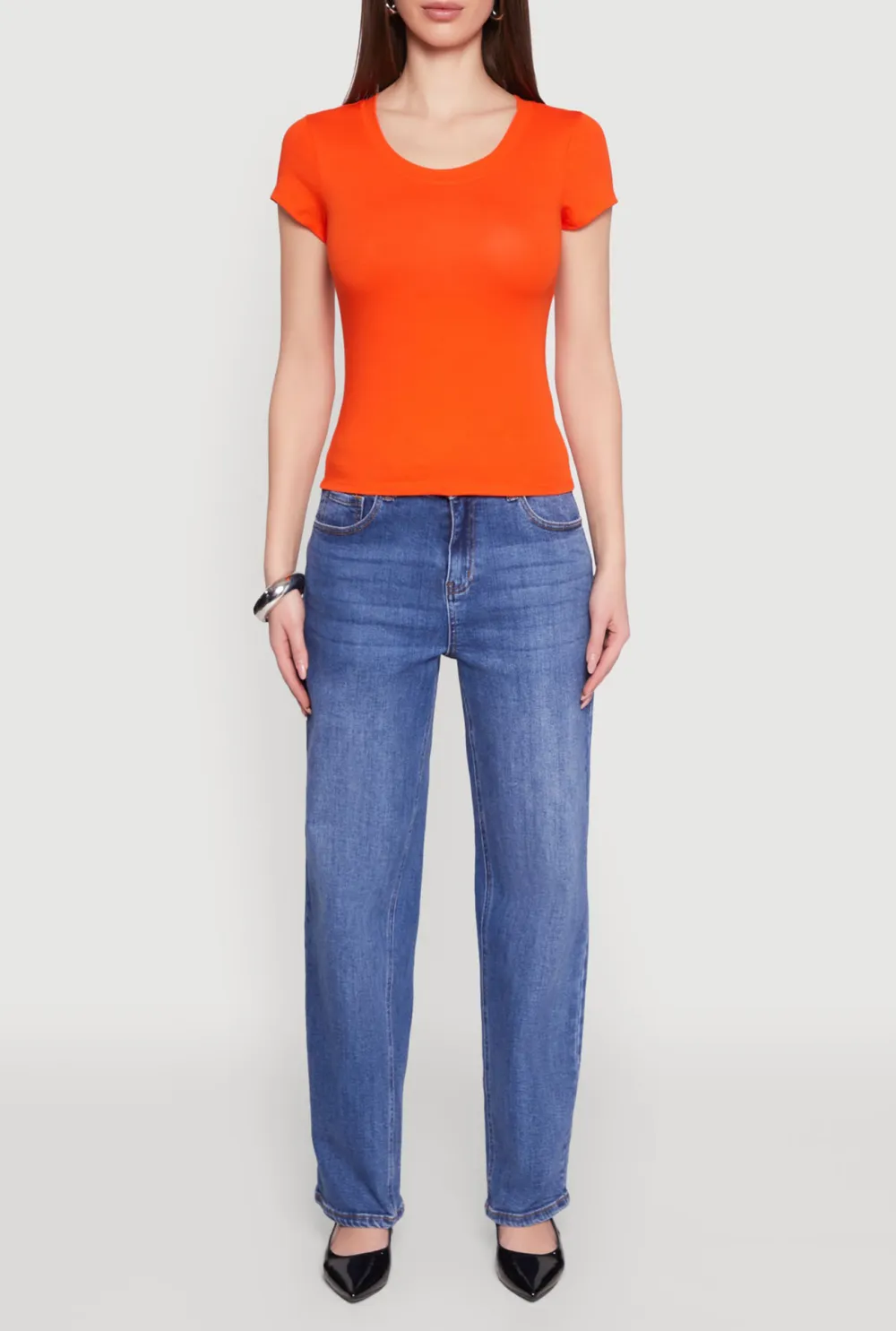 Fitted Round Neck Short Sleeved T-Shirt