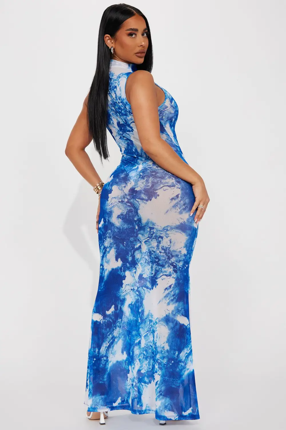 Chasing Waterfalls Mesh Maxi Dress - Blue/combo