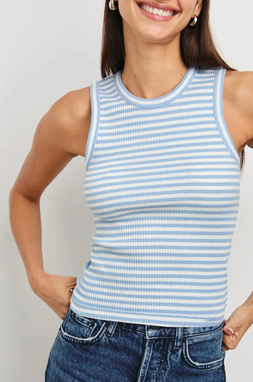 Striped Round-Neck Sleeveless Pullover