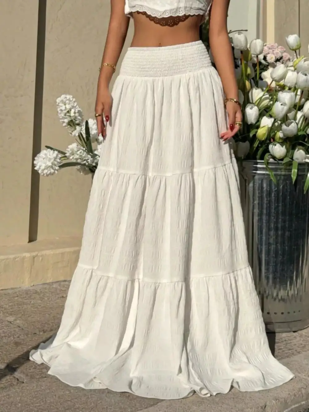Tiered Smocked Maxi Skirt