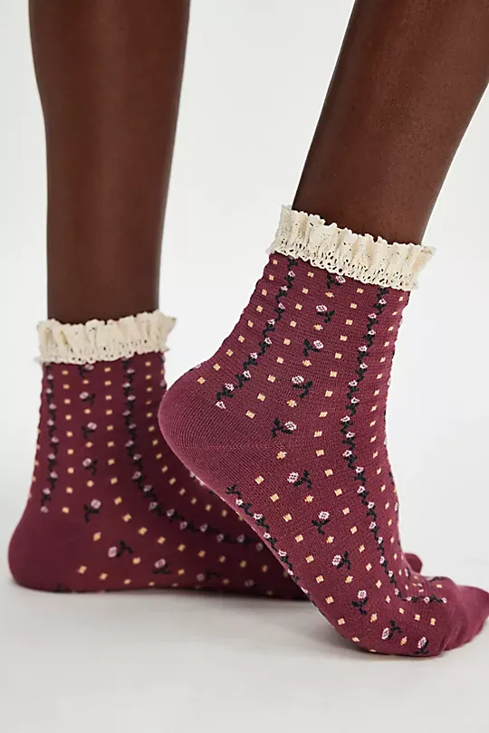 Floral Waffle Knit Socks Bule
