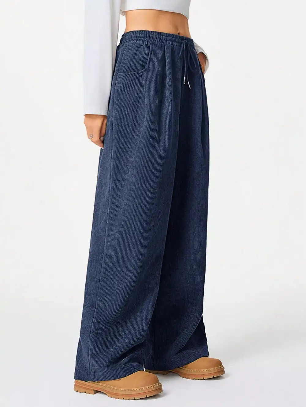 Textured Corduroy Wide Leg Pants