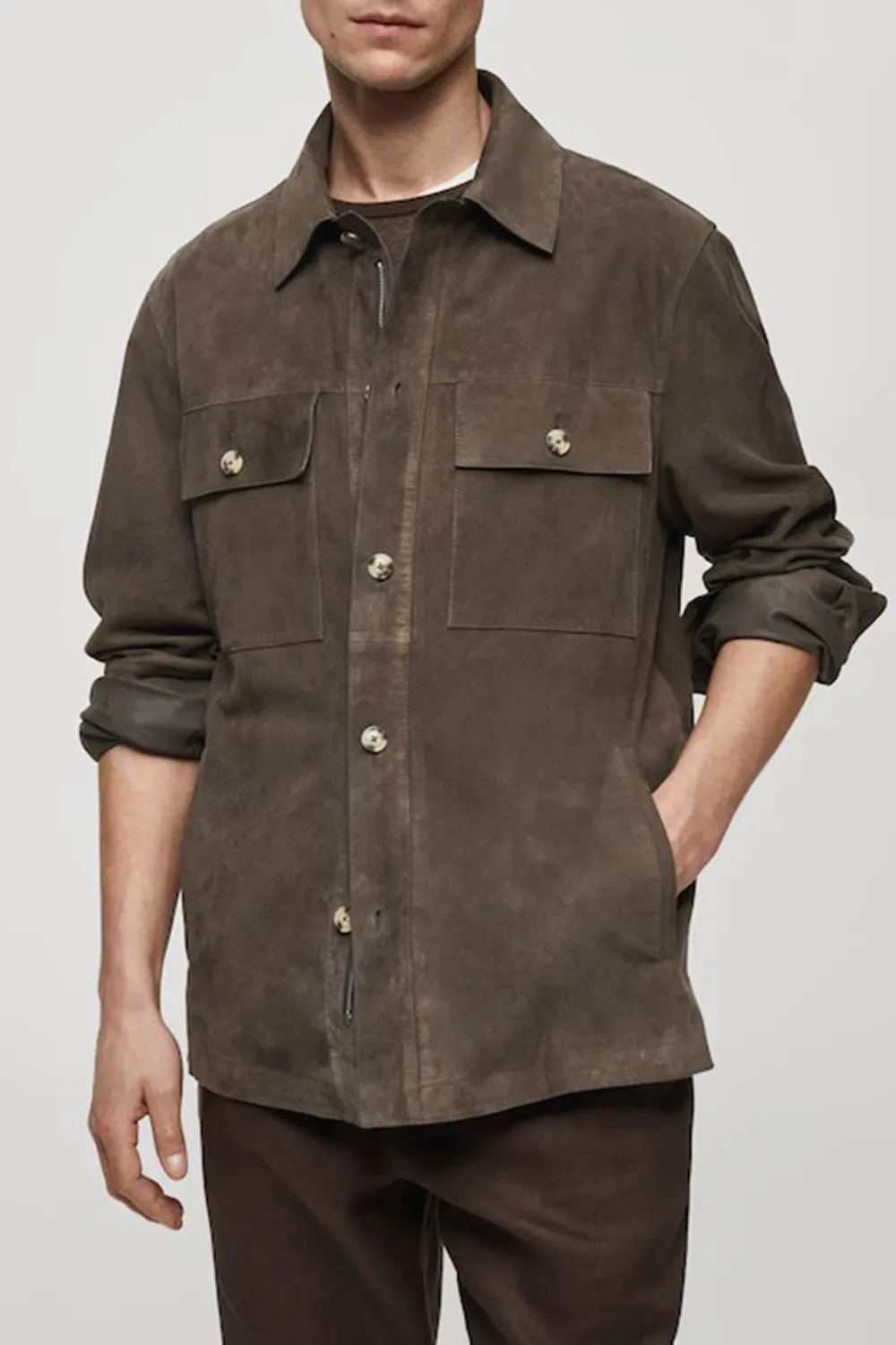 Suede Leather Jacket With Pockets