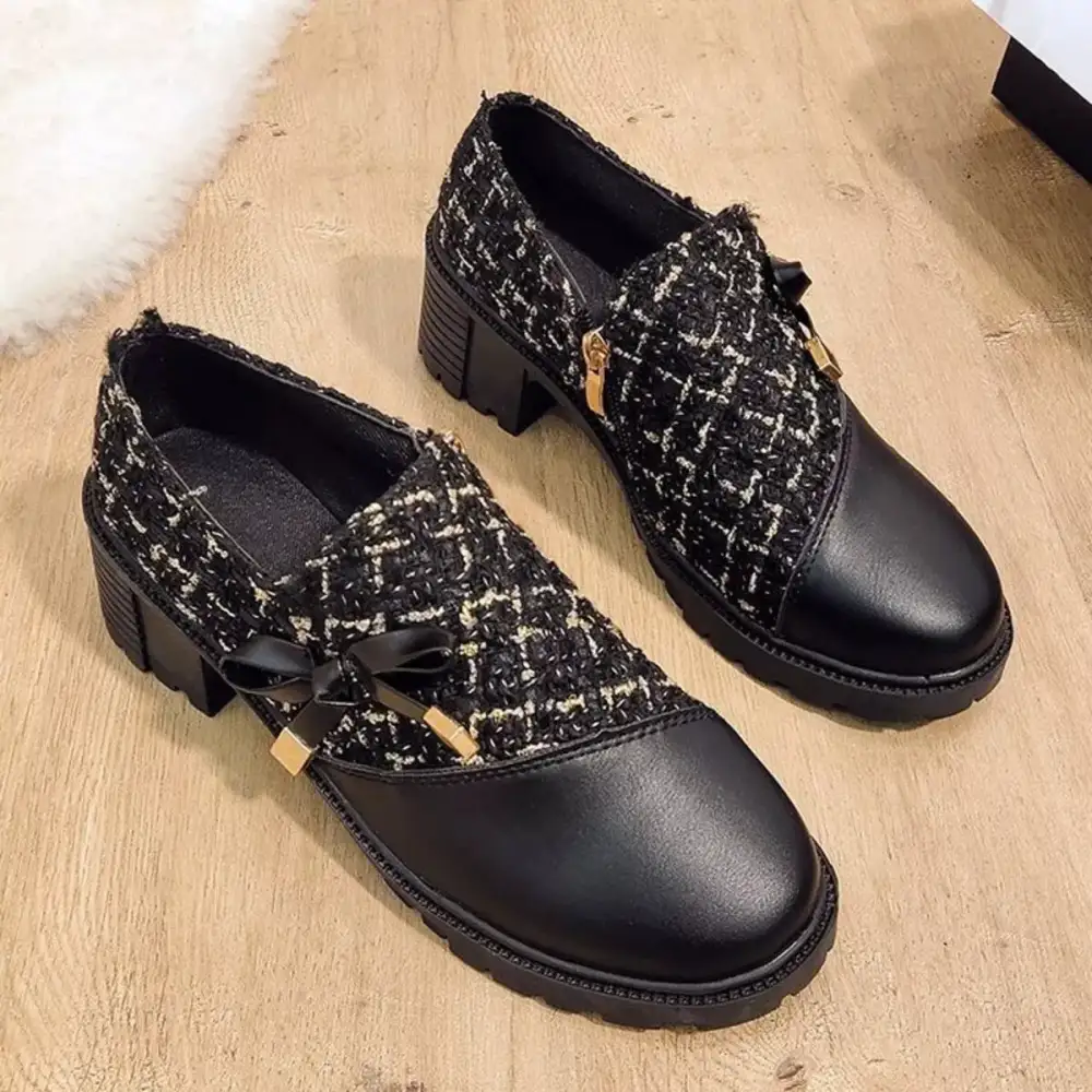 Polished Round Toe Block Heel Boots
