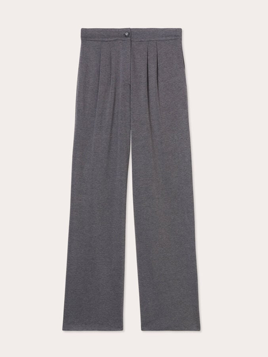 Pantalon city large fluide gris clair femme