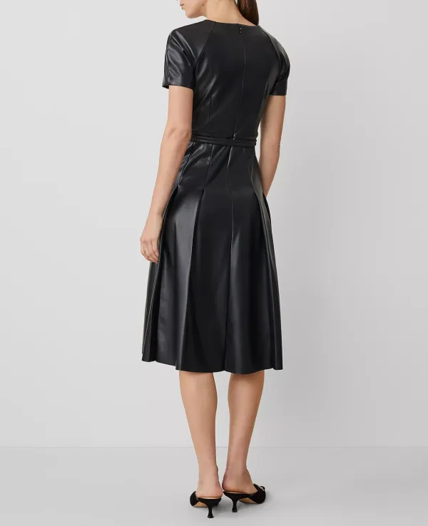 Faux Leather Pleated Midi Dress