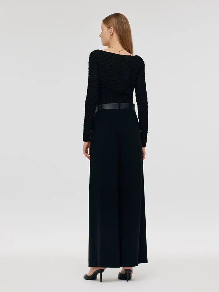 Triacetate Wide Leg Women Pants With Leather Belt