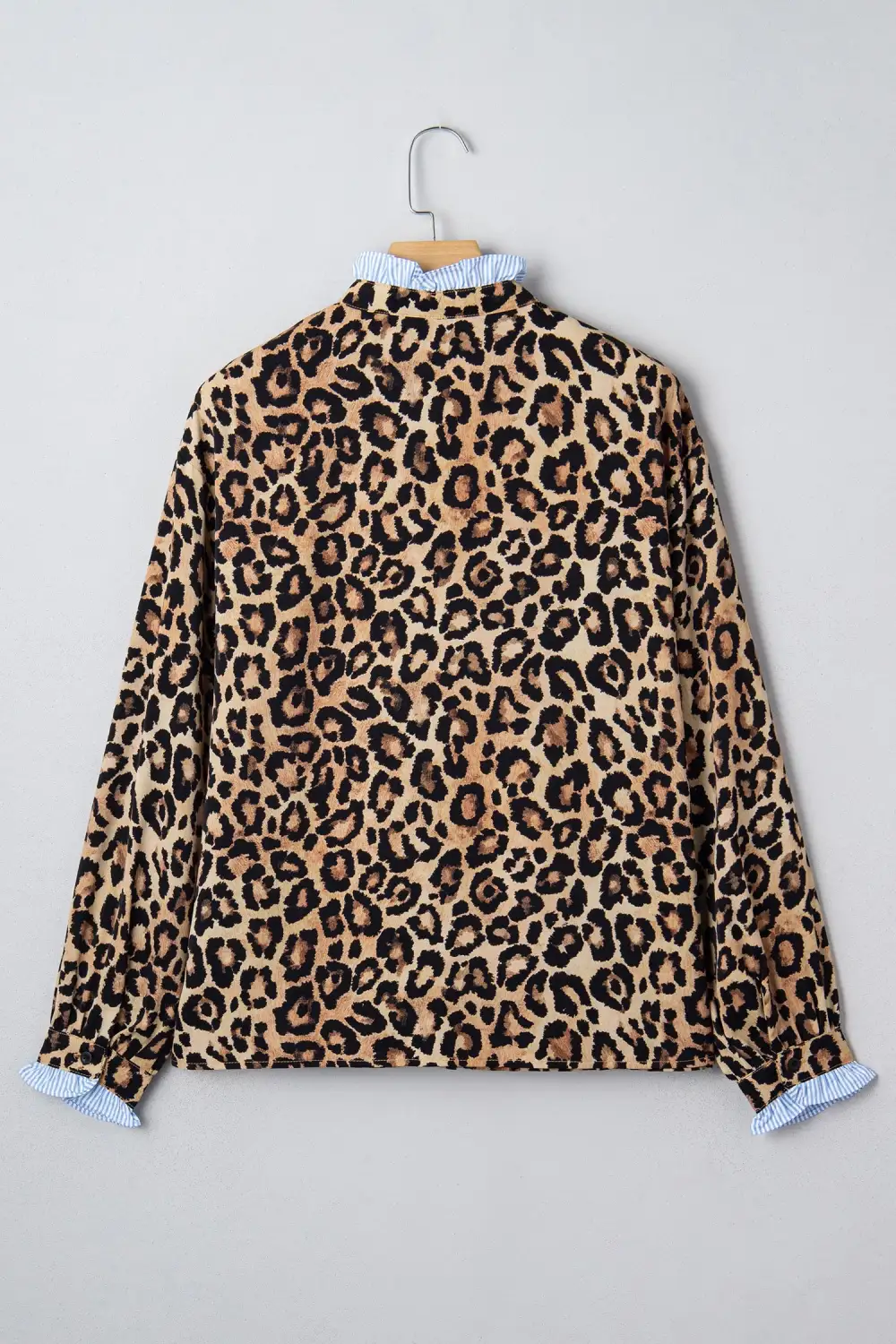 Striped Leopard Print Frilled Shirt Blouse