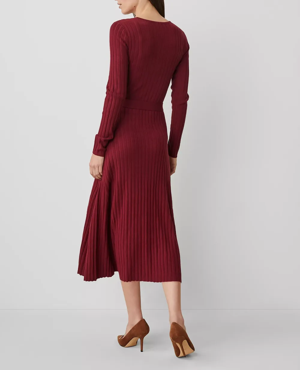 Belted Ribbed Sweater Dress