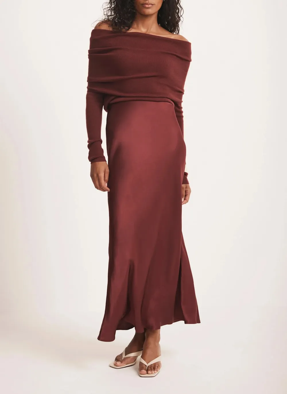 Casual Style Satin Slip Midi Skirt