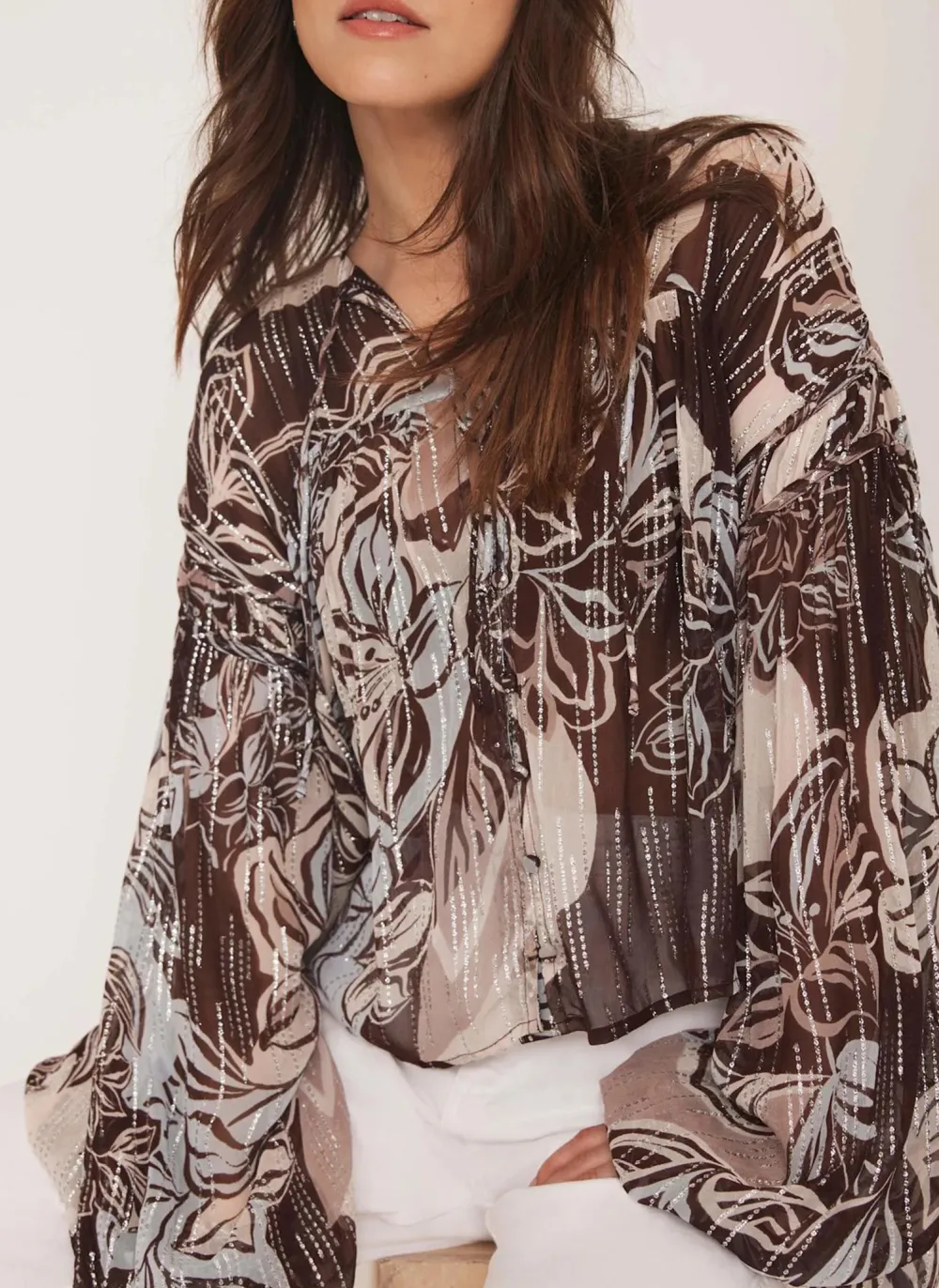 Casual Style Brown Floral Print Blouse