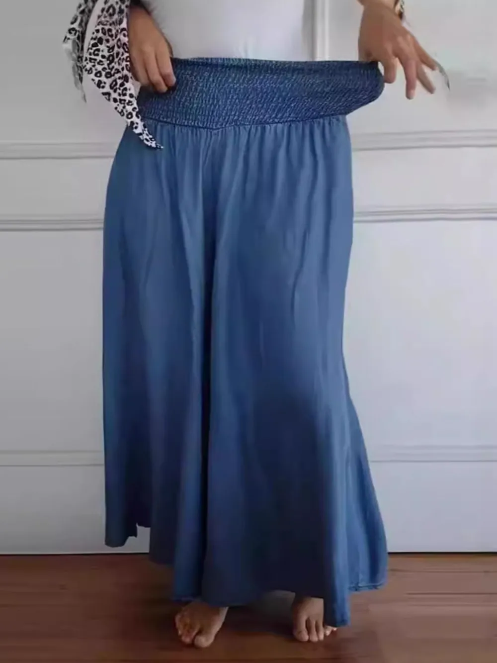 Full Size Smocked Wide Leg Pants With Pockets
