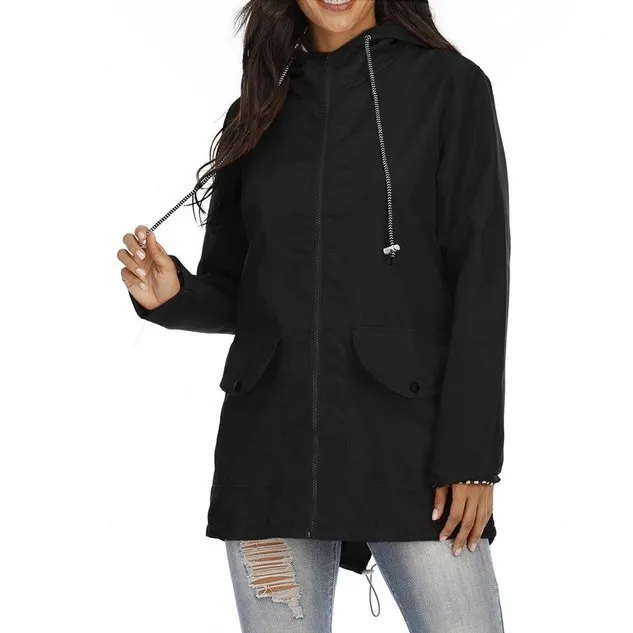 Plain Waterproof Windproof Long Sleeve Casual Hoodie Trench Coat