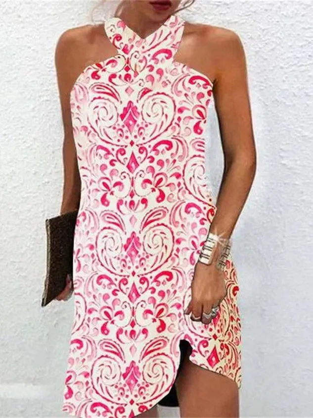 Women Floral Halter Sleeveless Comfy Sexy Short Dress