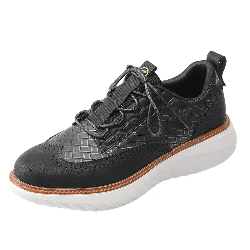 Men’s Comfortable Lace-Up Brogue Sneakers – Ultra-Lightweight & Breathable Woven Upper, Arch Support, Wide-Toe Fit, Shock-Absorbing Sole for All-Day Comfort