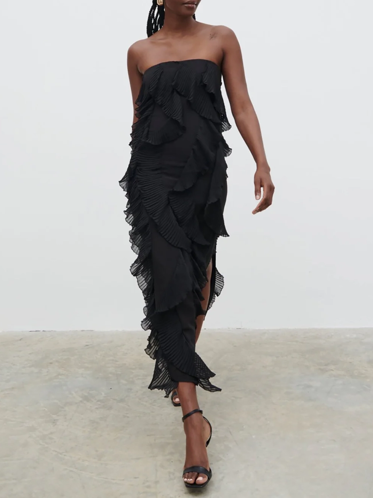 Bandeau Ruffle Midi Dress