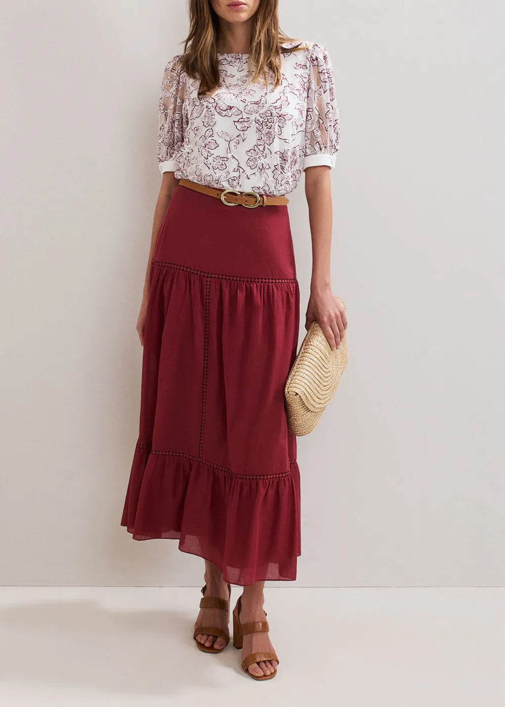 Red Casual Double-Layered Half Skirt