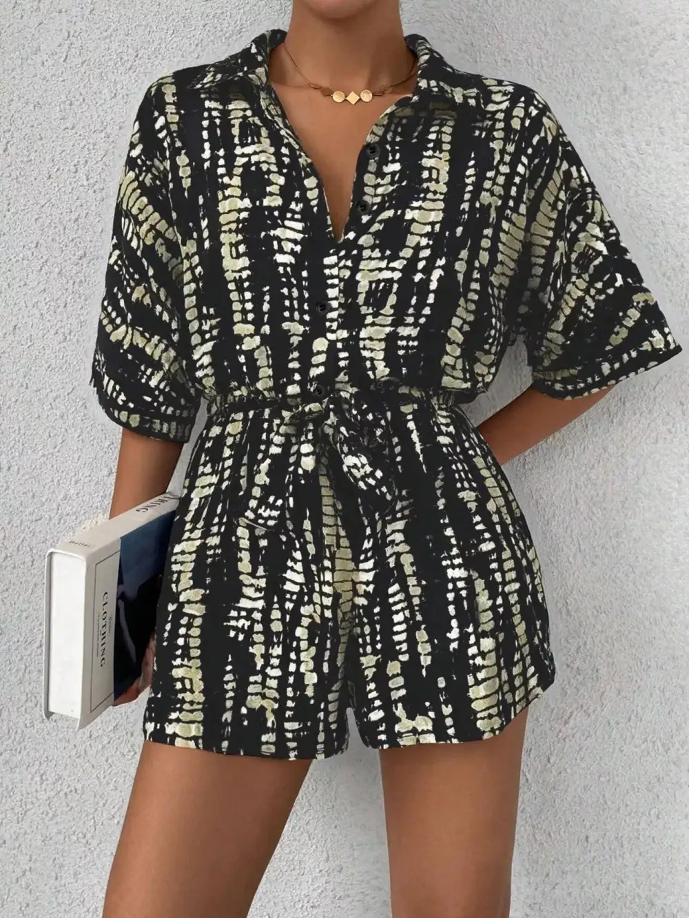 Striped Button Front Romper