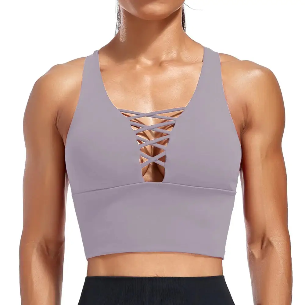 V-Neck Sports Bra with Decorative Straps