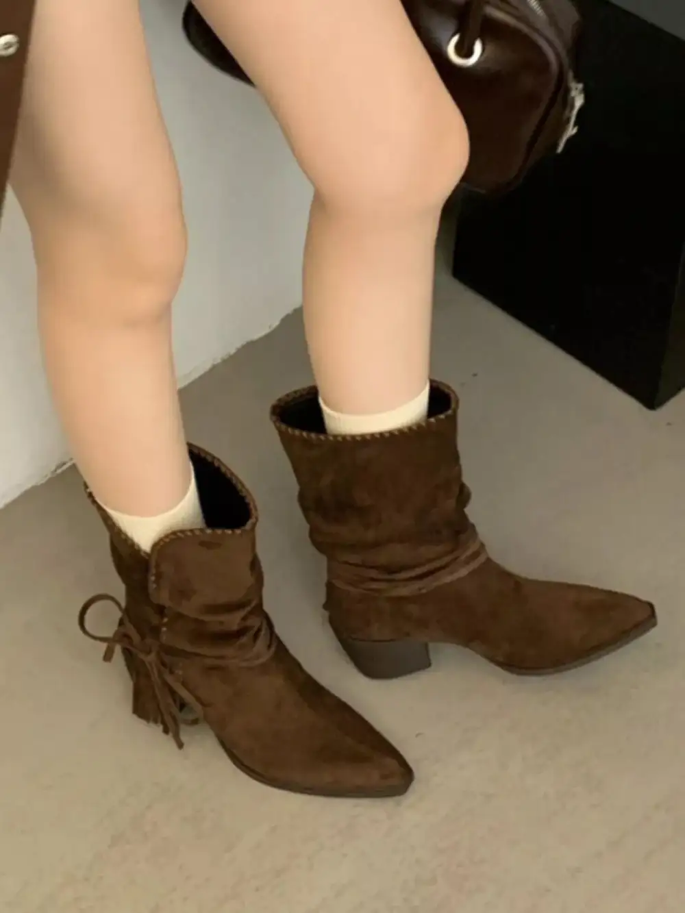 Point Toe Block Heels Boots