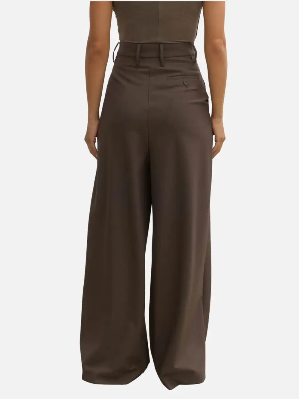 Asymmetric Wide-Leg Pants - Brown