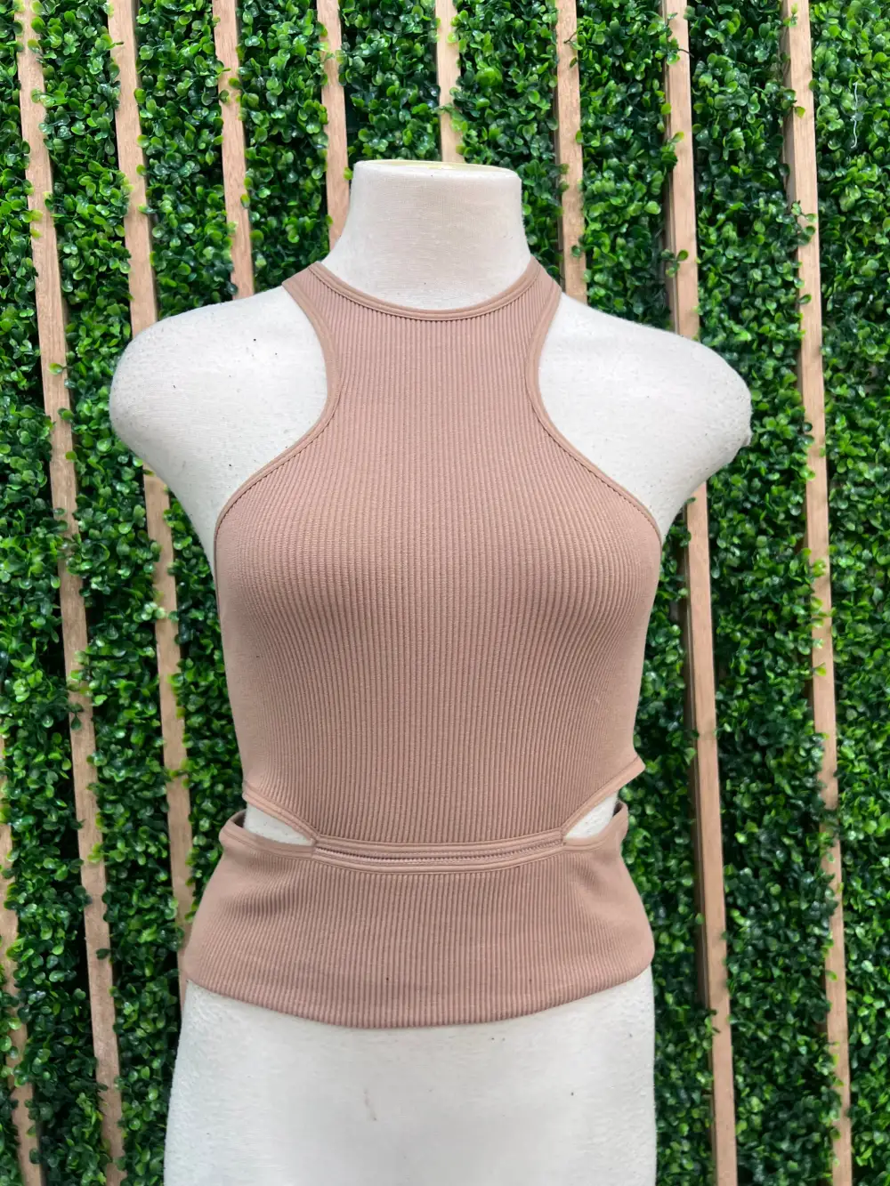 Sleeveless Ribbed Cutout Waist Top