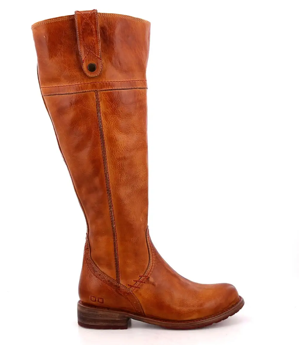 Women's Wide Calf Equestrian Lug Sole Leather Knee High Boots