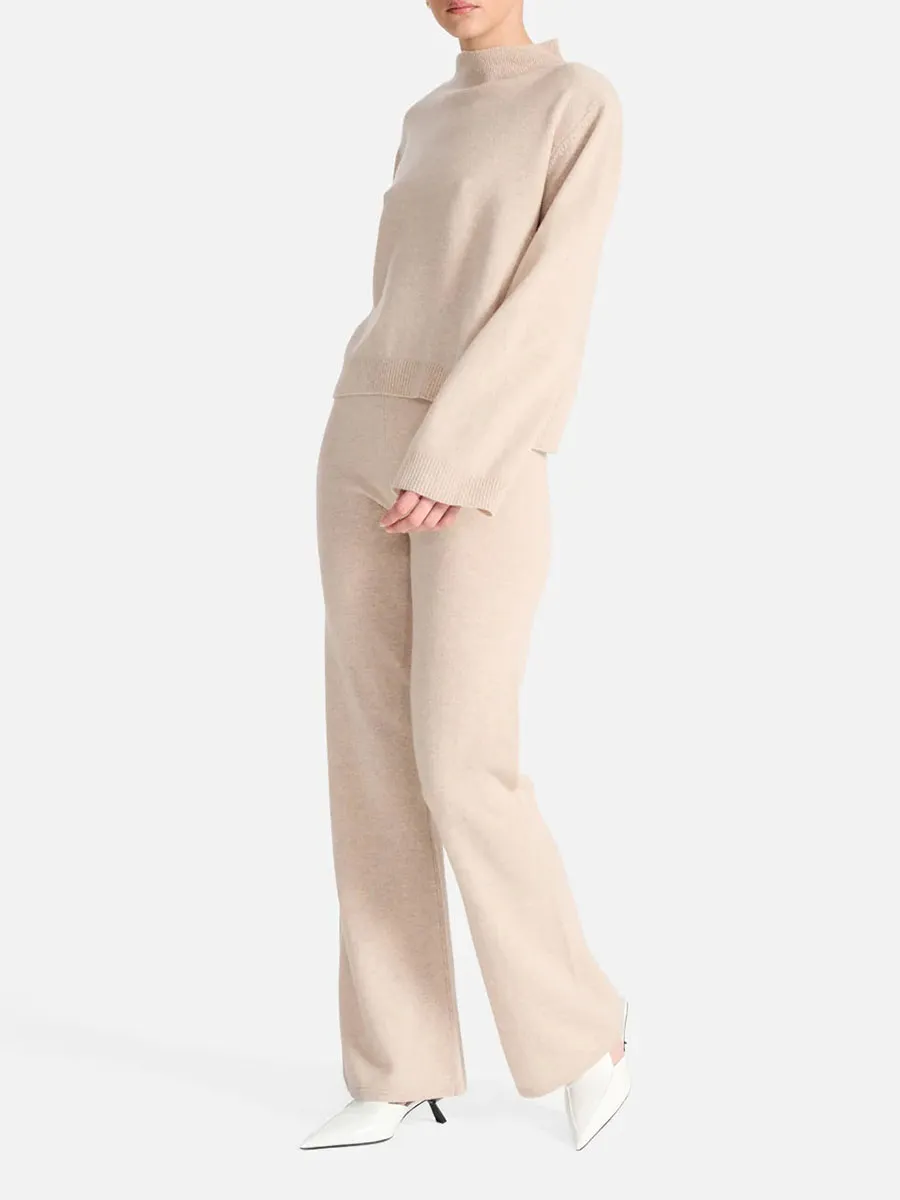Beige Turtleneck Knit Sweater