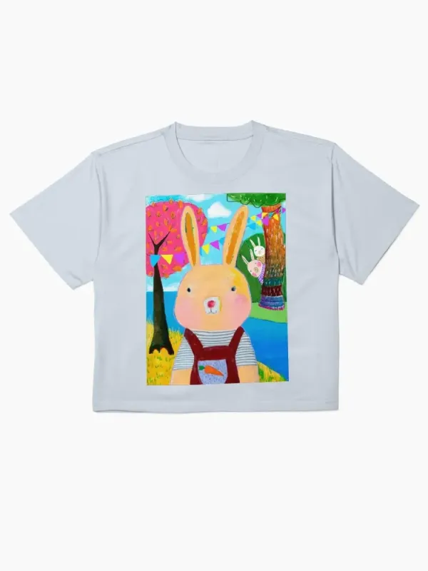 Rabbit Cartoon Printed Women's Short Sleeved T-Shirt