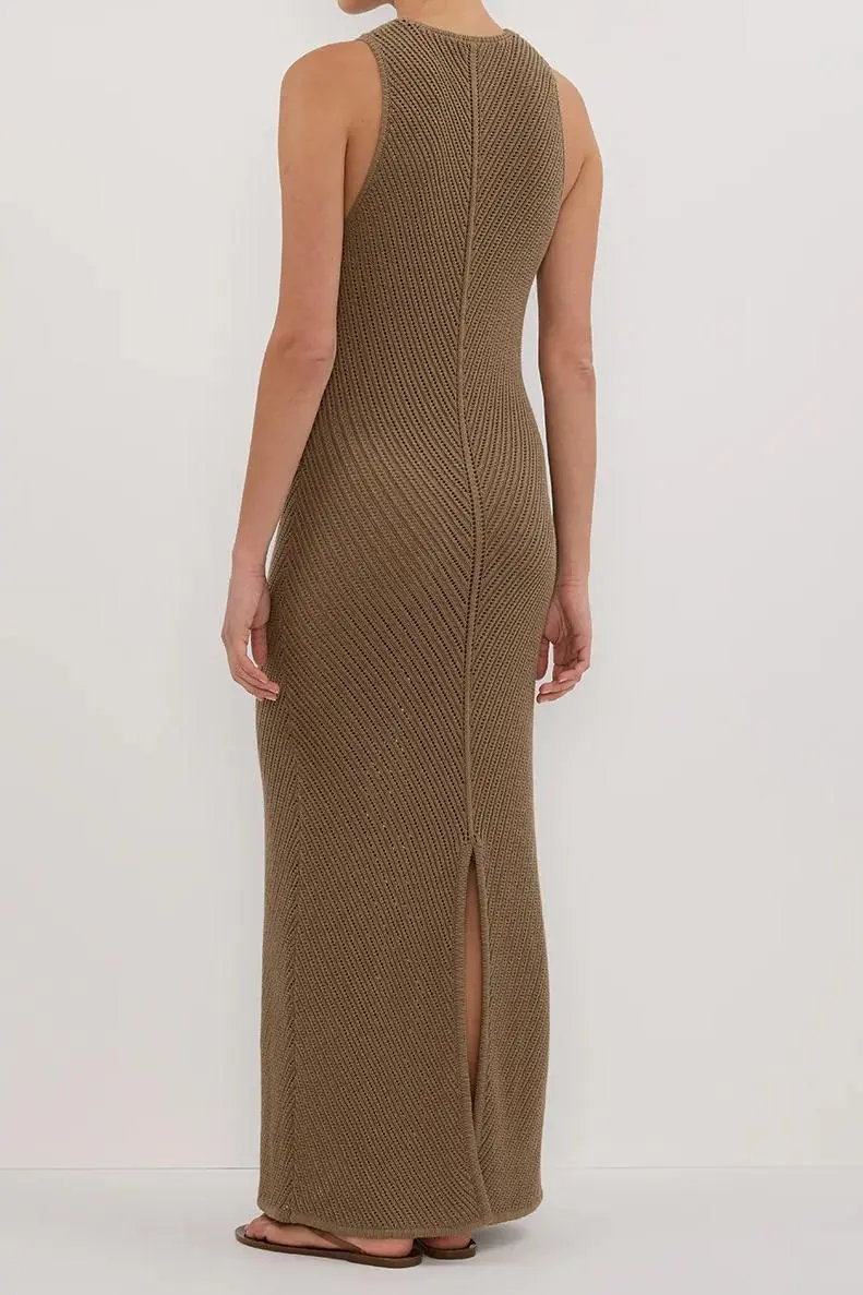 OLIVE CROCHET KNIT MAXI DRESS
