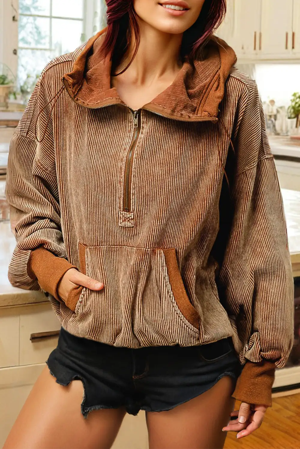 Everyday Pocket Detail Zip Detail Hoodie