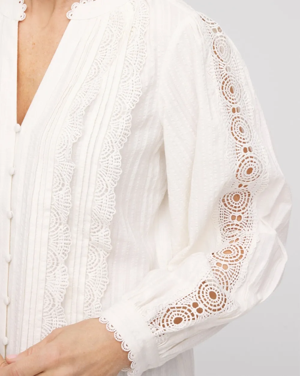 Split Neck Lace Trim Blouse