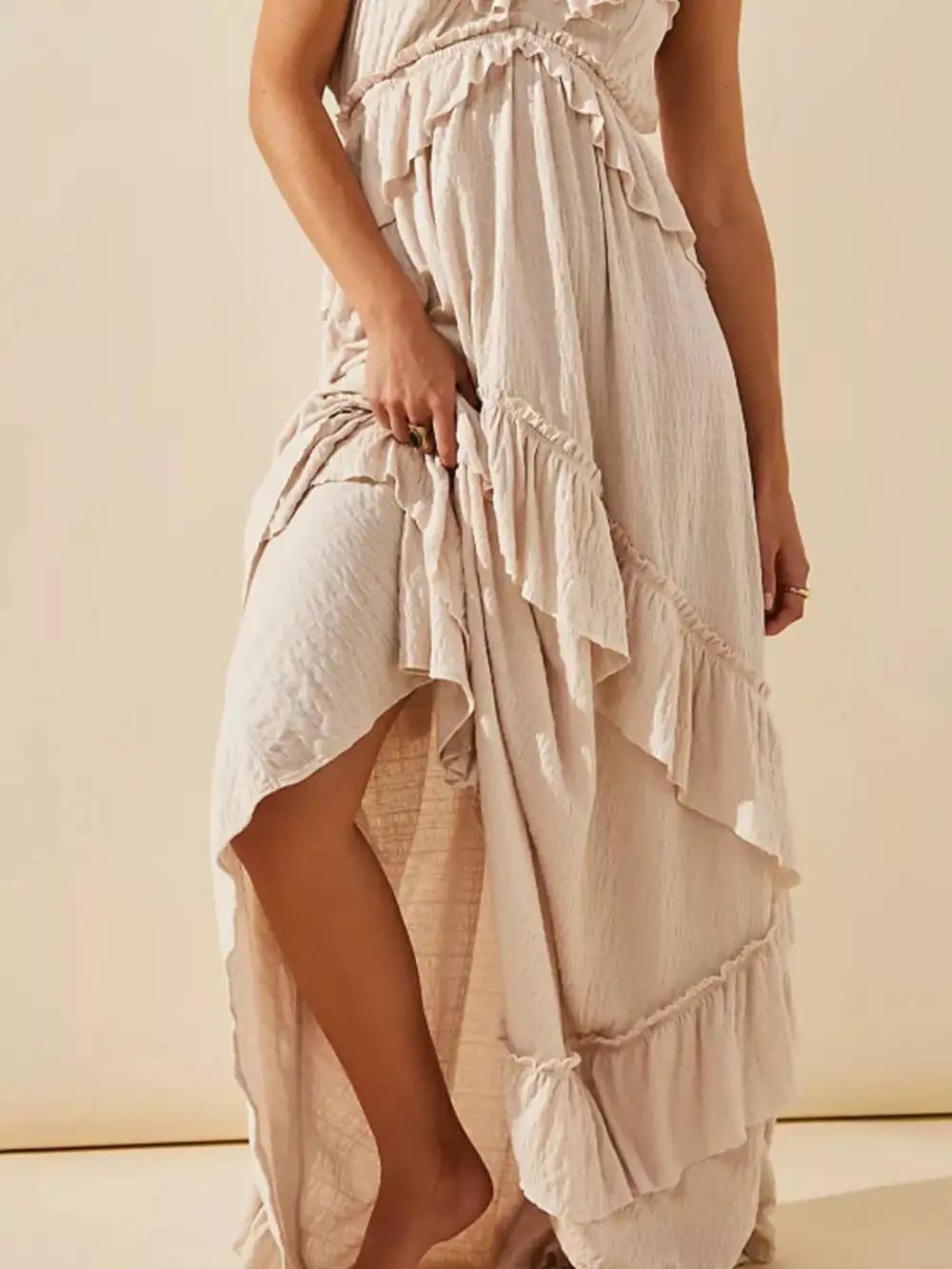 Polished Detail Ruffle Maxi Dress