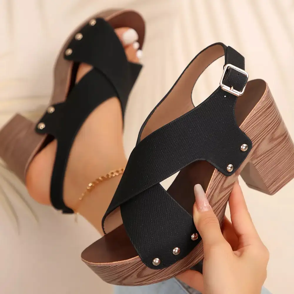 Crisscross Block Heel Sandals