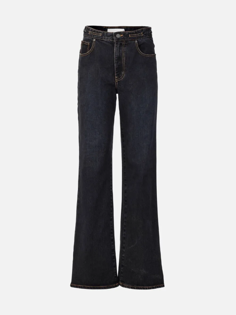 Pocketed Washed Straight Jeans