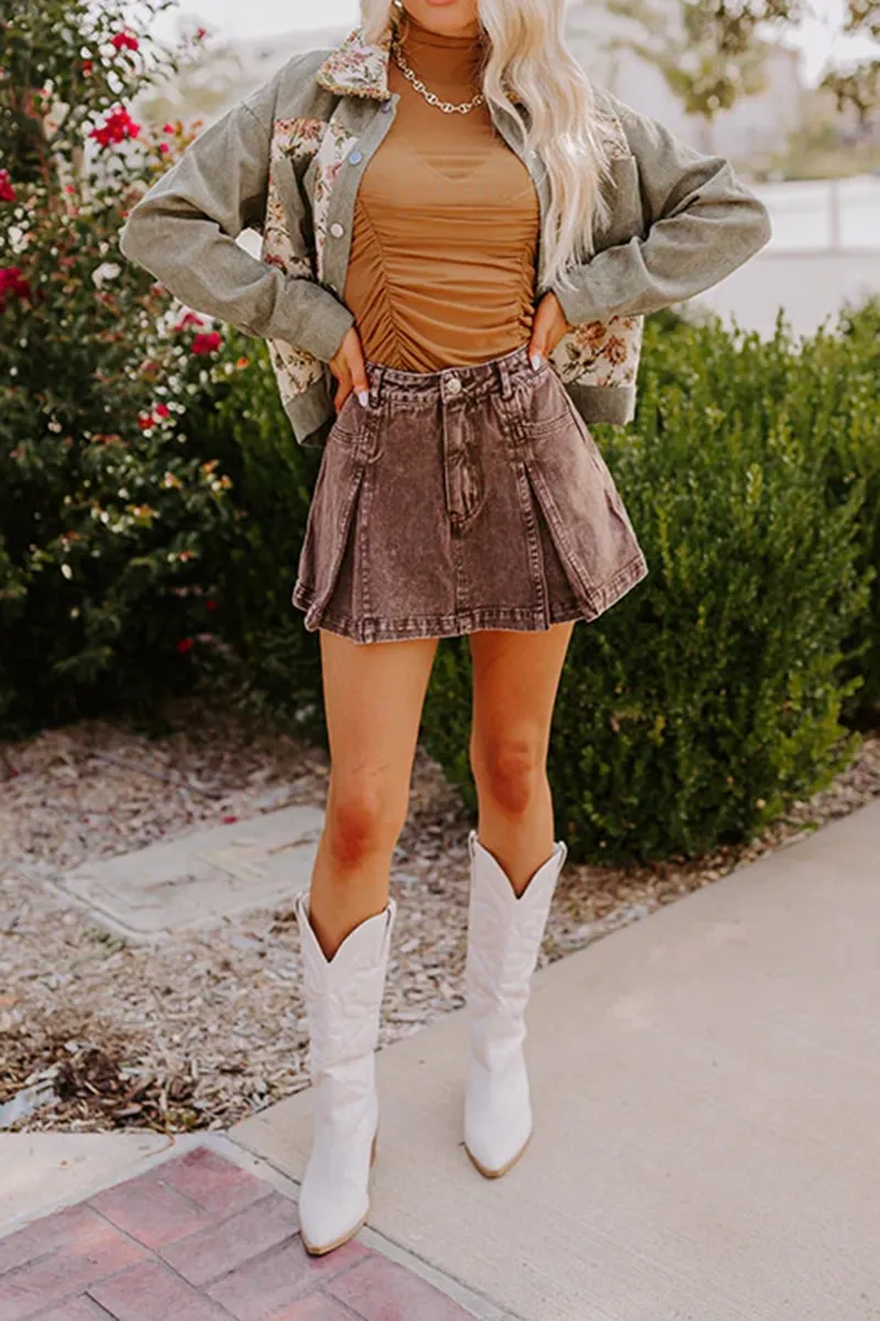 Cotton Washed Distressed Ladies Denim Skirt
