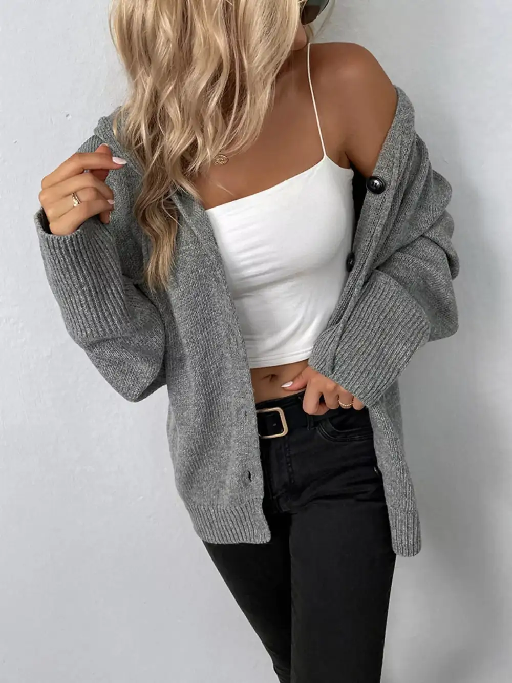 Full Size Cozy Knit Hooded Button Down Cardigan Plus Size