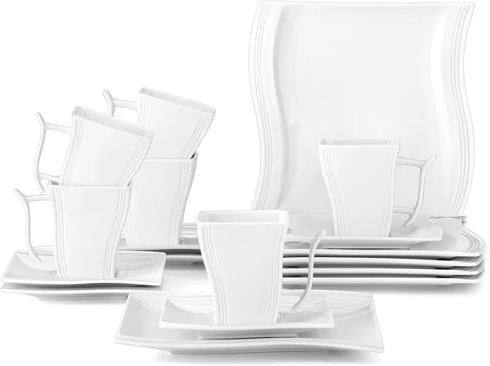 MALACASA Ivory White Dinnerware Sets, 60-Piece Square Dish Set for 12, Porcelain Dishes with Dinner Plates, Dessert Plates and Soup Plates, Cups and Saucers, Modern Dinnerware Oven Safe, Series Flora