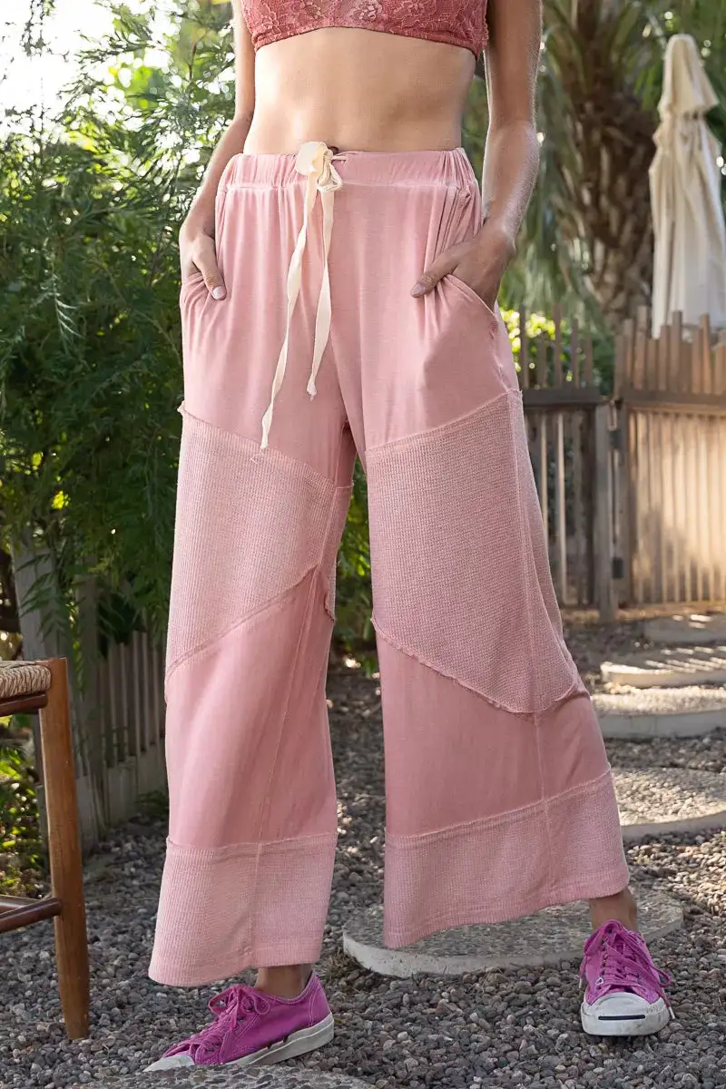 Relaxed Elastic Waistband Wide Leg Pants With Drawstring