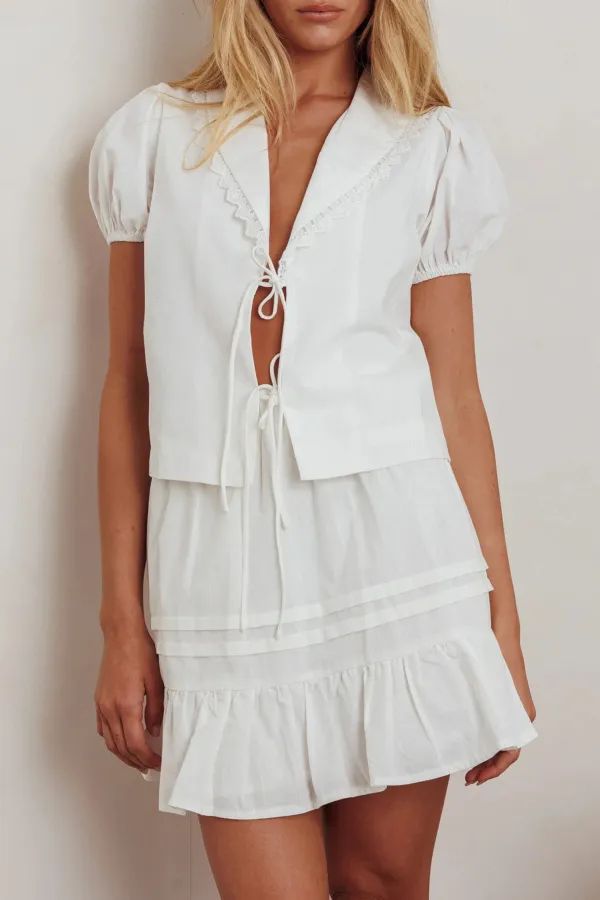 Sweet Temperament Ruffled Hem Solid Color Skirt