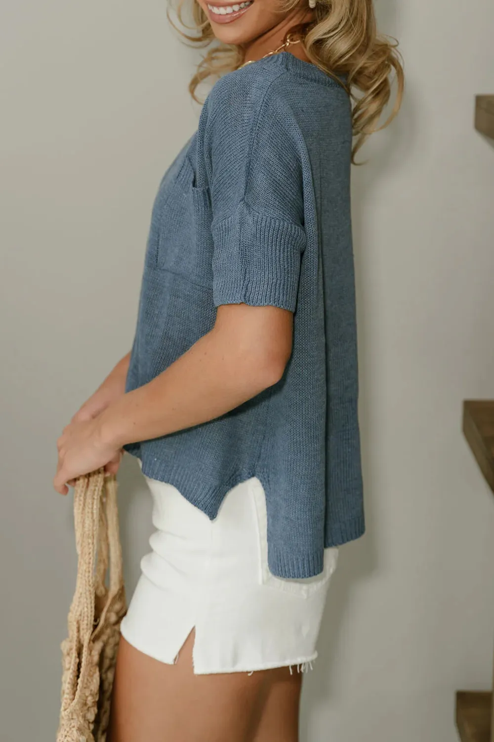 High-Low Hem Short Sleeve Sweater