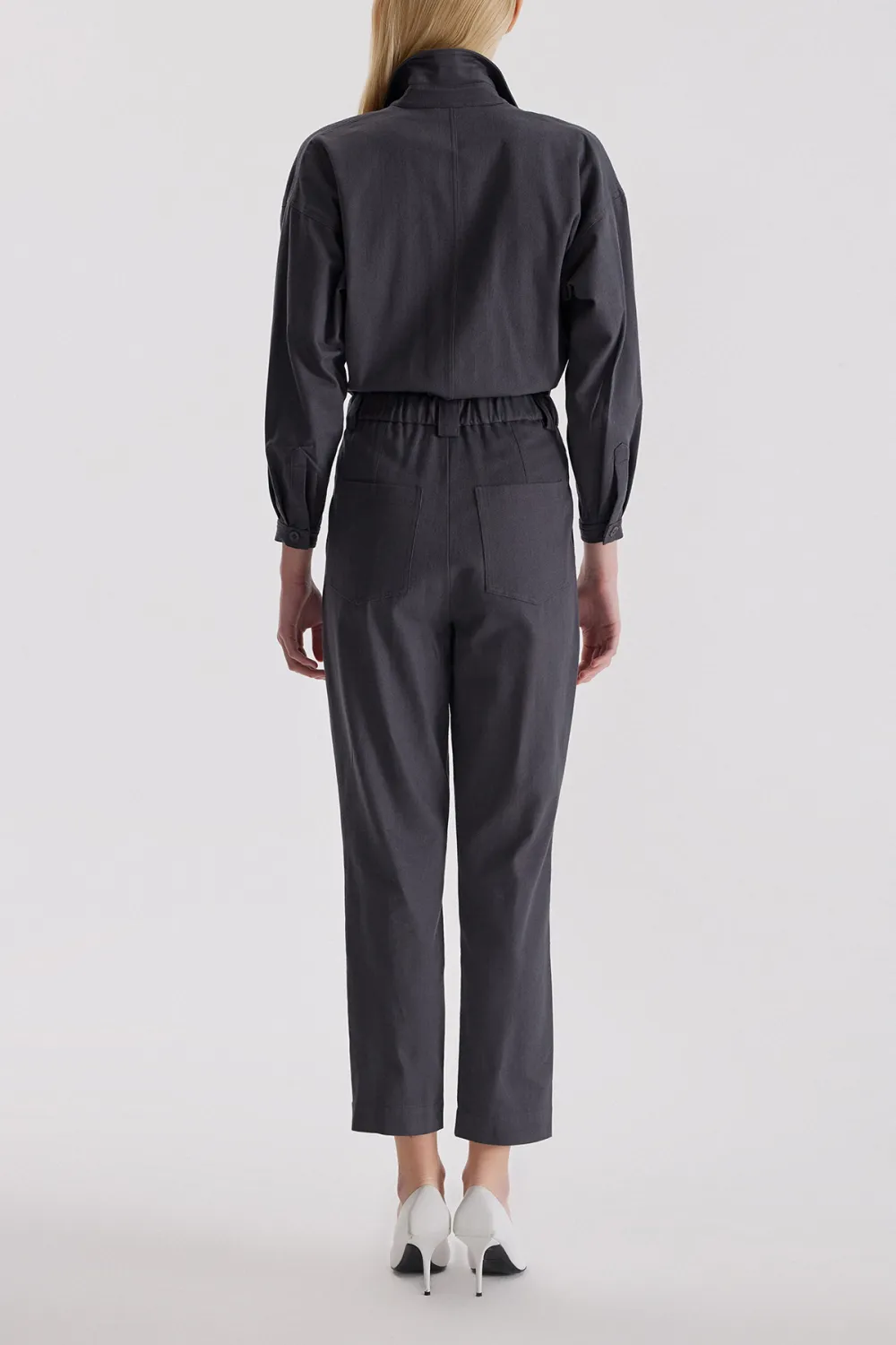 Lapel Jumpsuit-Grey